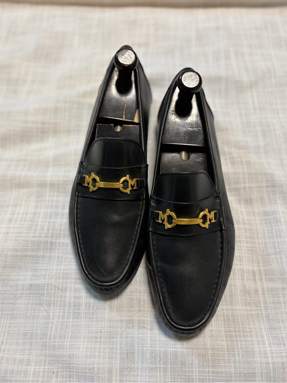 Bruno Magli made in Italy Men's Black Leather Bit Loafers with Gold Hardware 13W